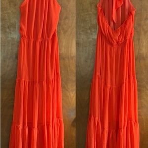 Flying Tomato Red Tiered Halter Maxi Dress Large Resort Boho Formal Beachy Flowy